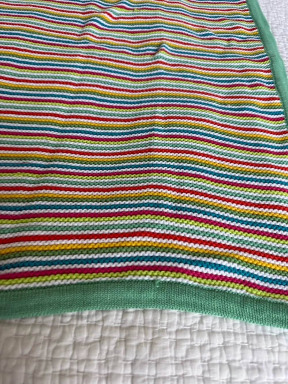 Kids Striped Knit Blanket - Green Trim
